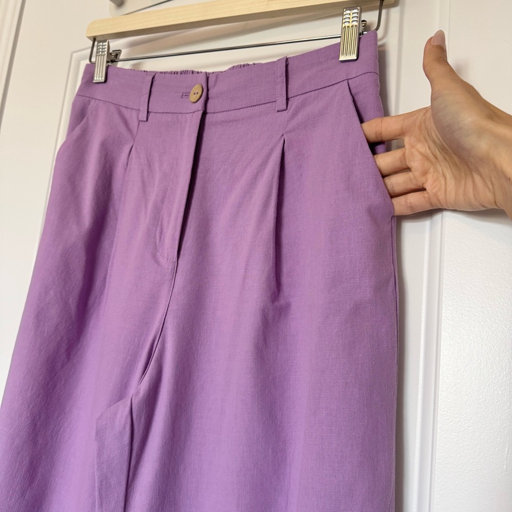 Commense Light Purple Lilac Cotton Pleated Pants Trousers pockets elastic, Small - Picture 6 of 10